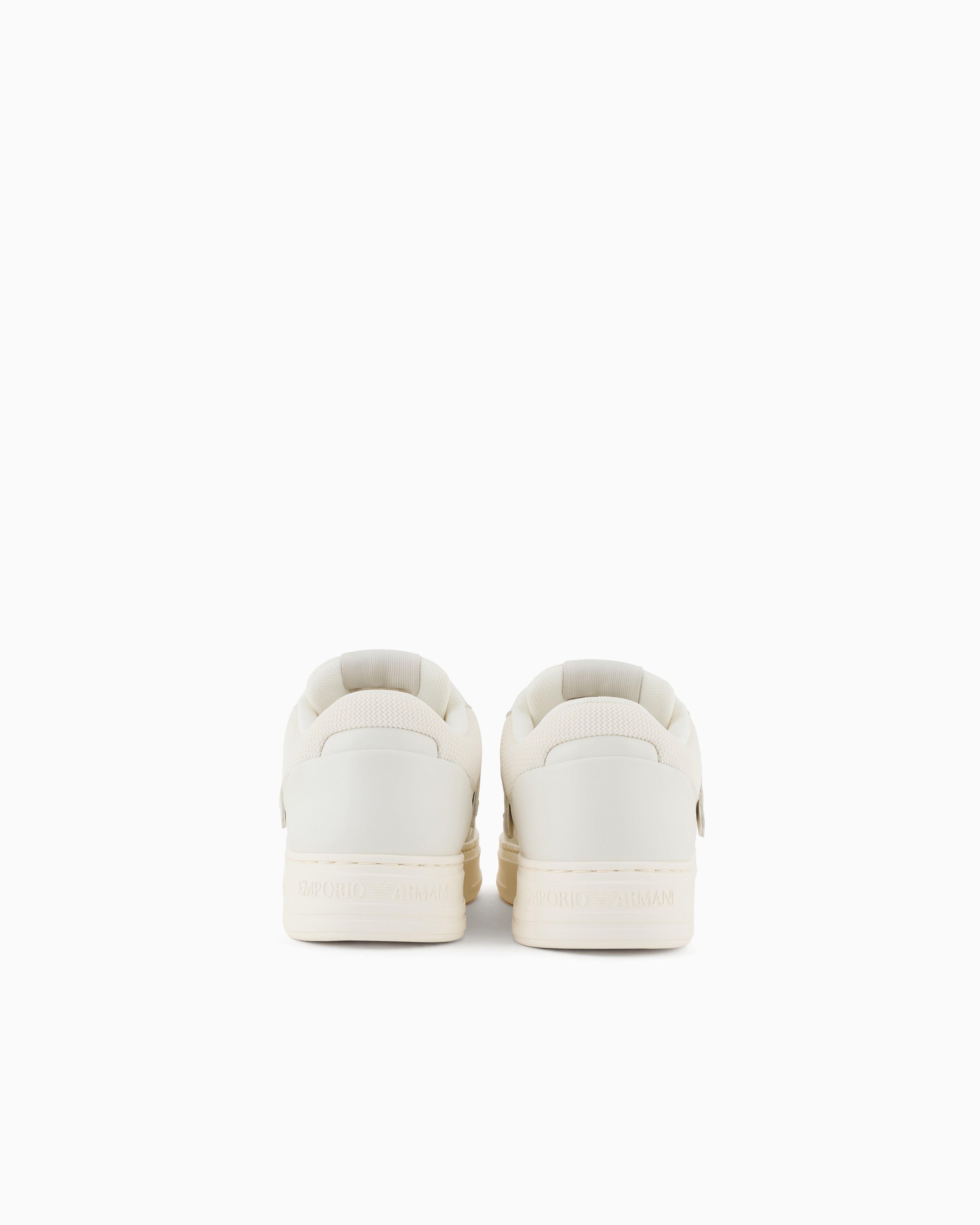 Emporio Armani Leather And Mesh Sneakers With Contrasting Details White