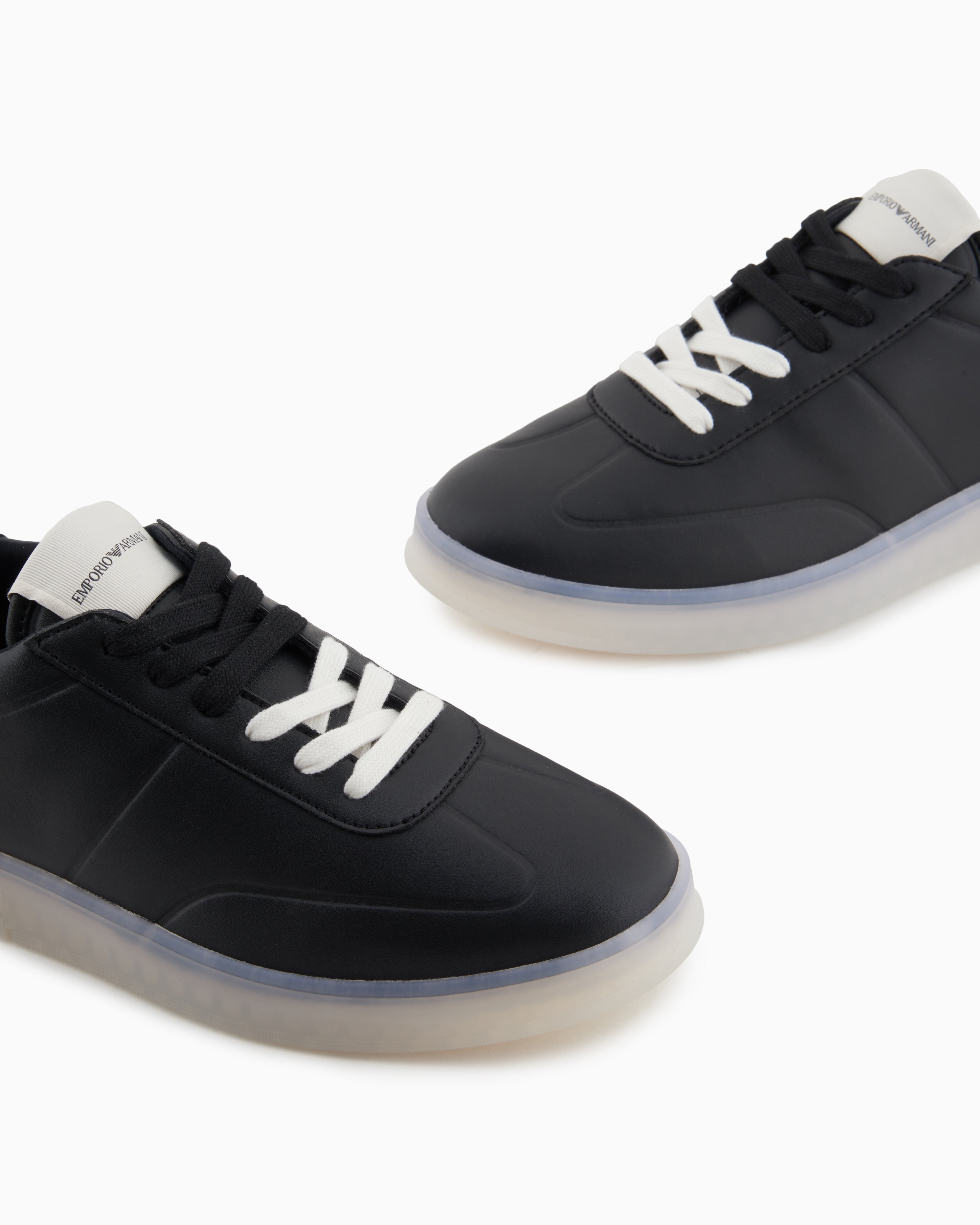 Emporio Armani Leather Sneakers With Semi-Transparent Sole Black
