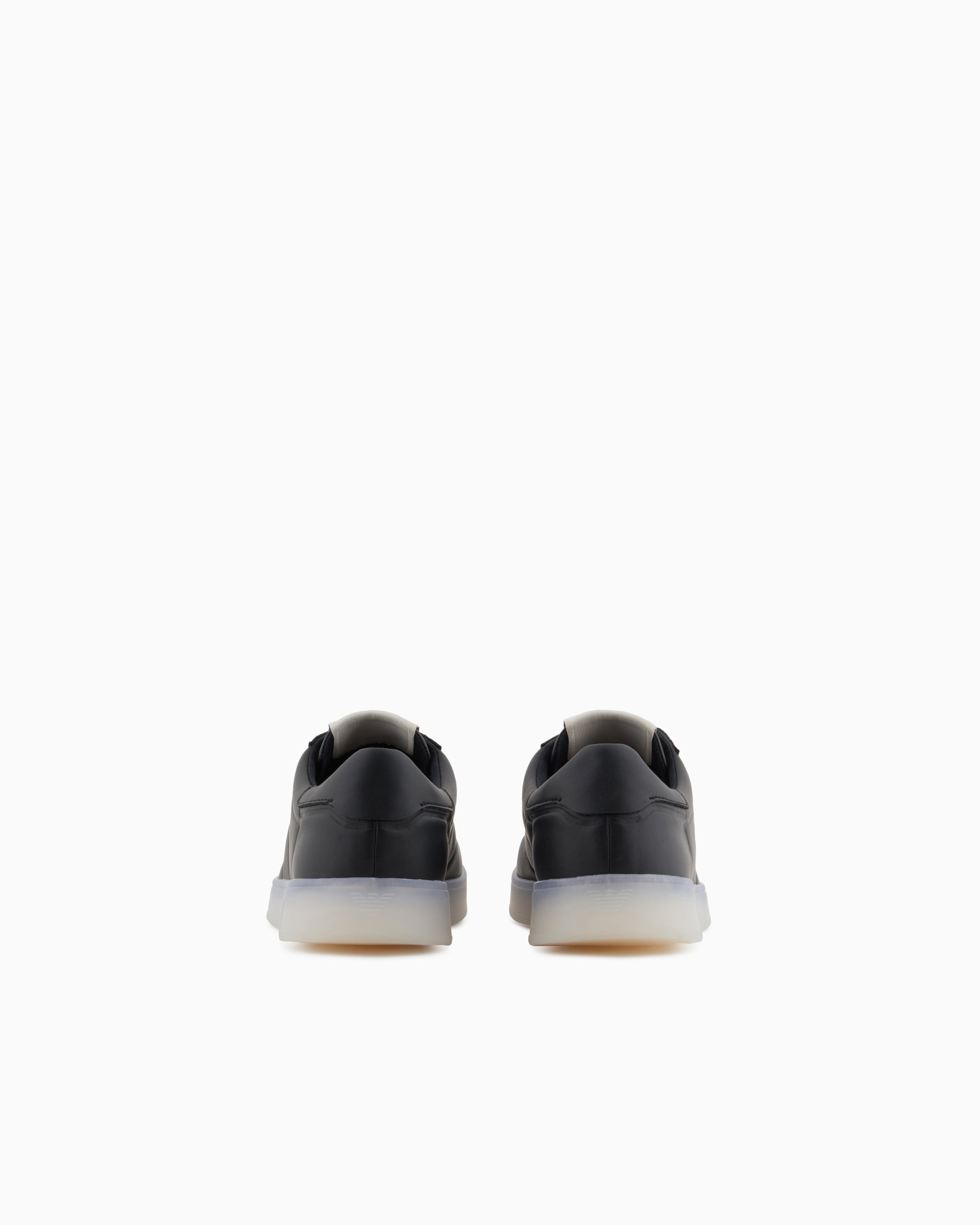 Emporio Armani Leather Sneakers With Semi-Transparent Sole Black