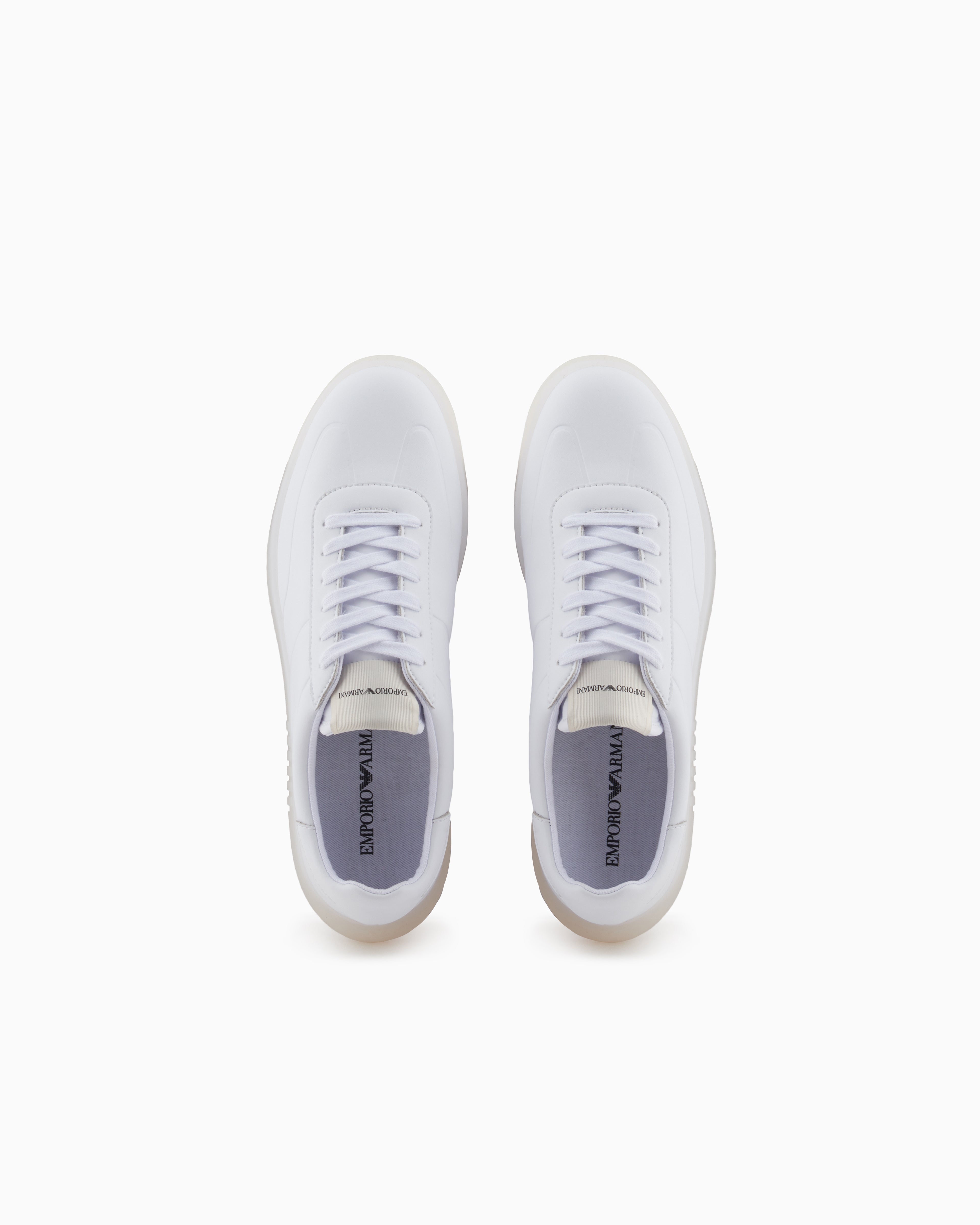 Emporio Armani Leather Sneakers With Semi-Transparent Sole White