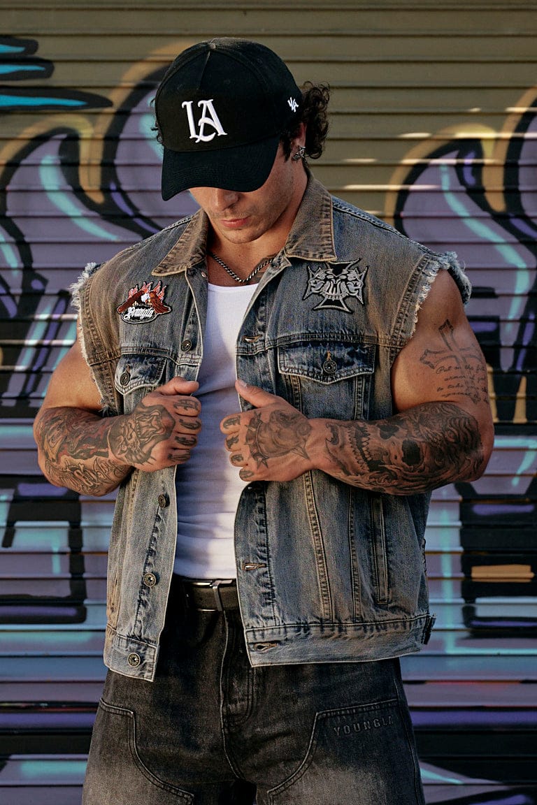 YoungLA 5192 - Cars & Curls - Denim Vest Blue Wash