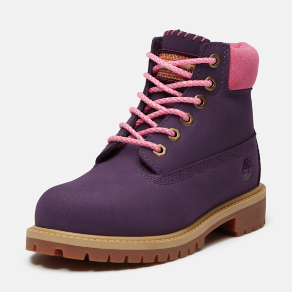 Youth Timberland Premium 6-Inch Waterproof Boot Dark Purple Nubuck/Pink