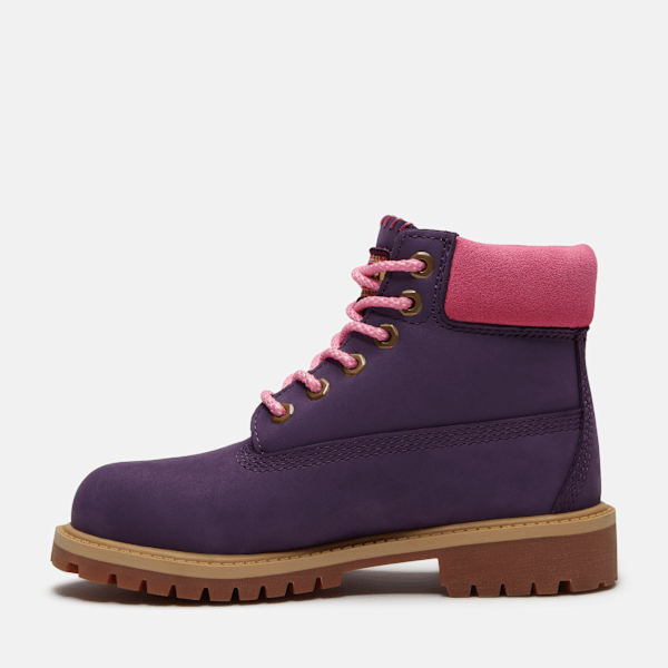 Youth Timberland Premium 6-Inch Waterproof Boot Dark Purple Nubuck/Pink