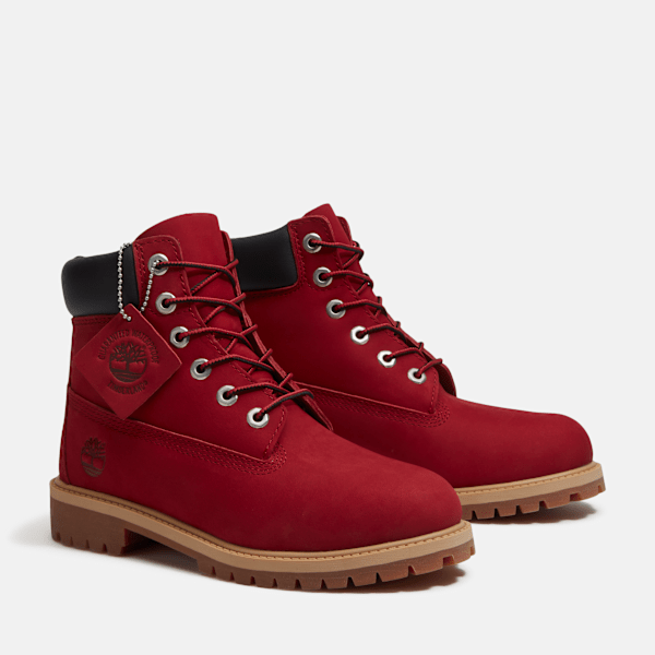 Youth Timberland Premium 6-Inch Waterproof Boot Red Nubuck/Black