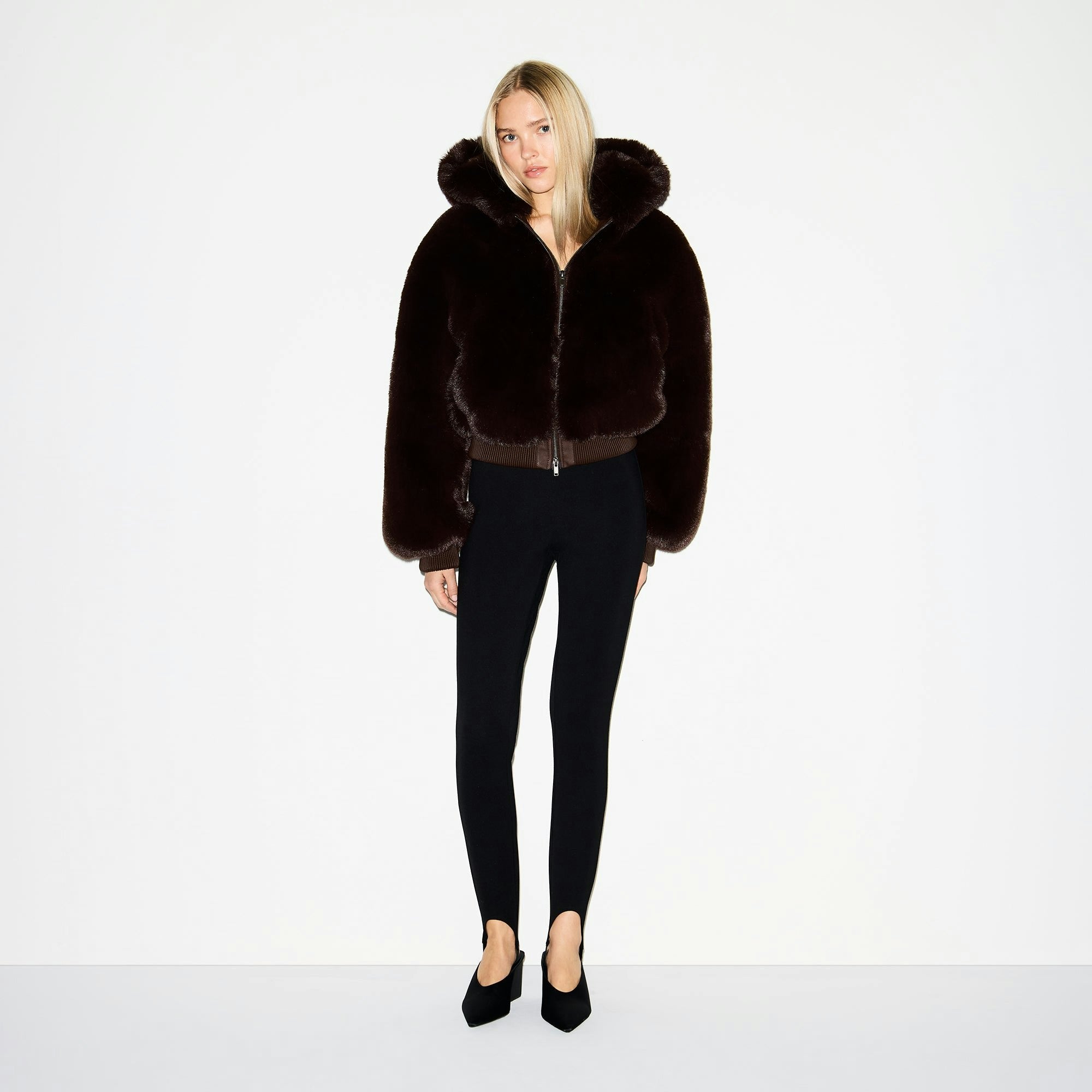 Skims Faux Fur Zip Up Jacket Espresso