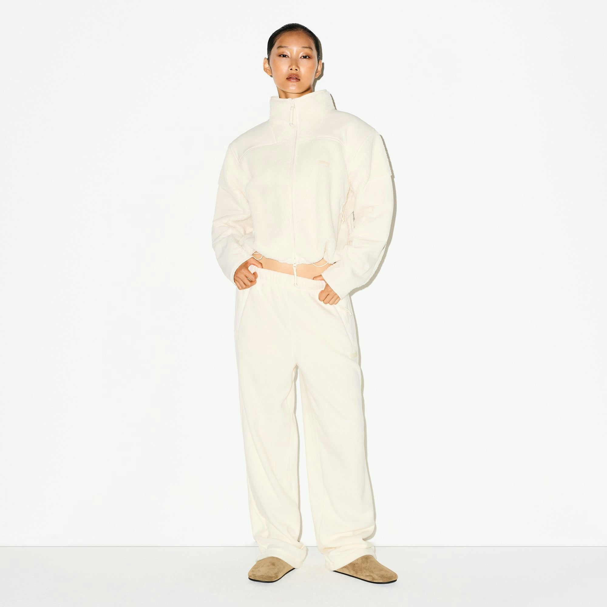 Skims Teddy Boxy Zip Up Jacket Ecru