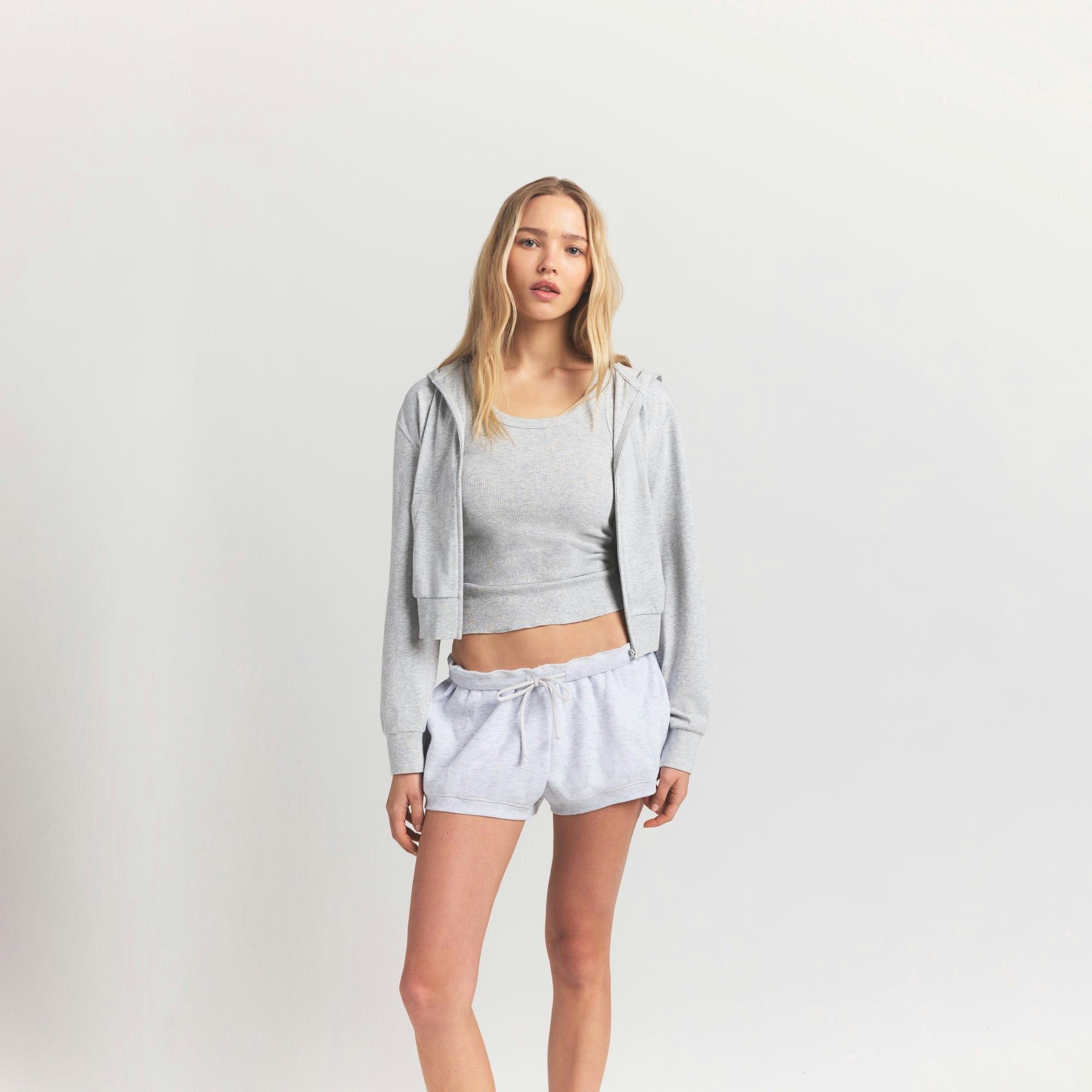 Skims Cotton Jersey Zip Up Hoodie Light Heather Grey