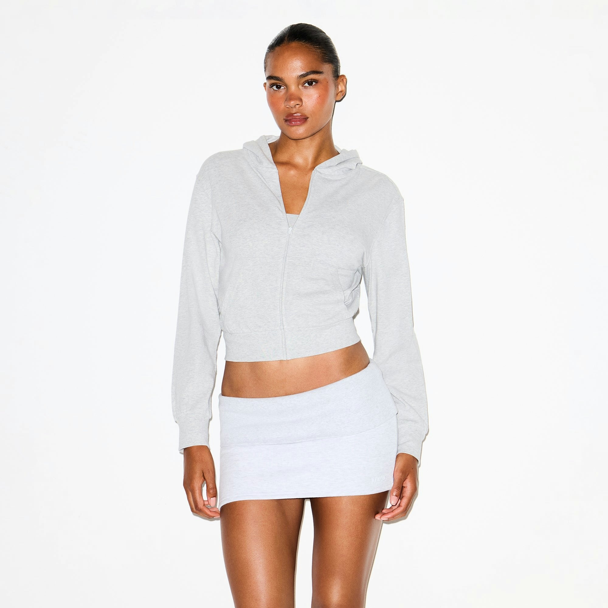 Skims Cotton Jersey Zip Up Hoodie Light Heather Grey