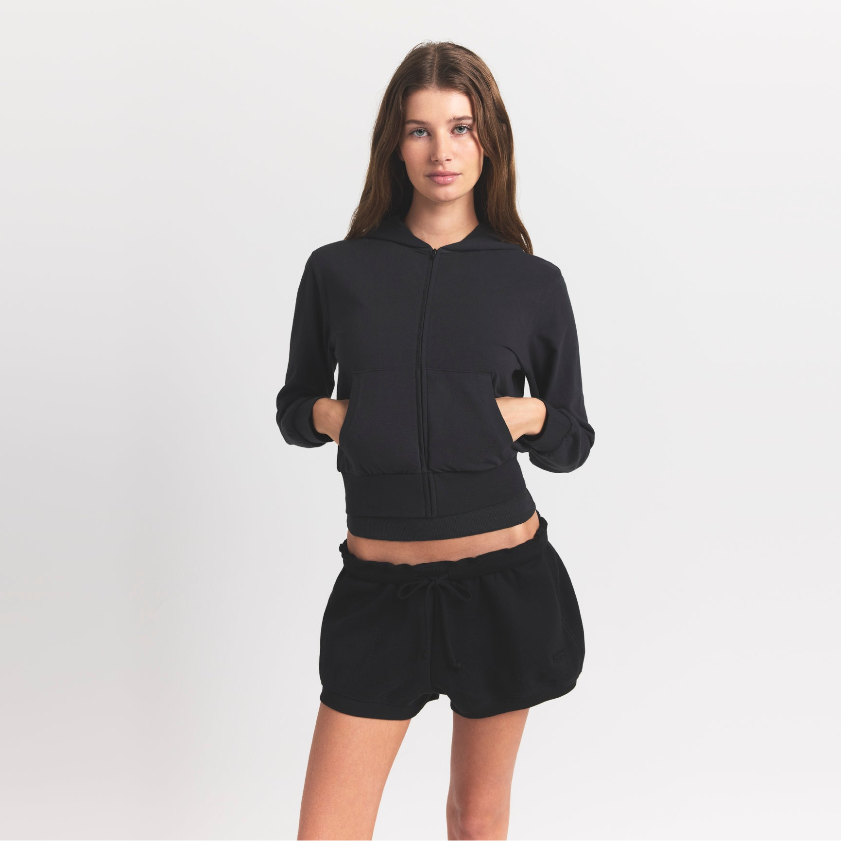 Skims Cotton Jersey Zip Up Hoodie Soot