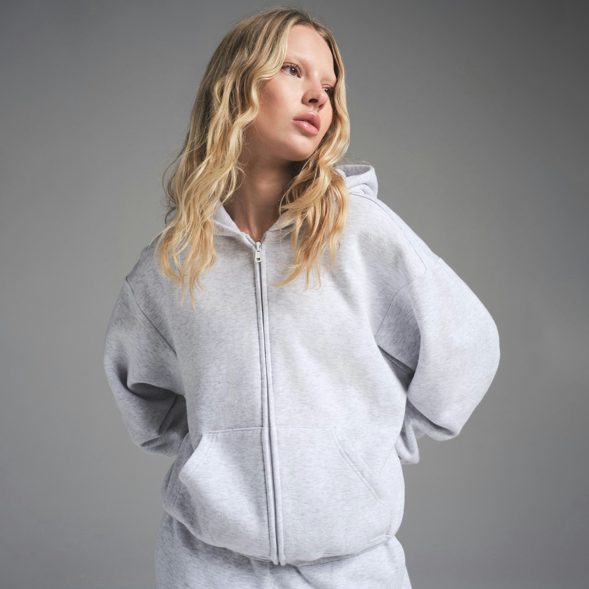 Skims Cotton Fleece Classic Zip Up Hoodie Light Heather Grey