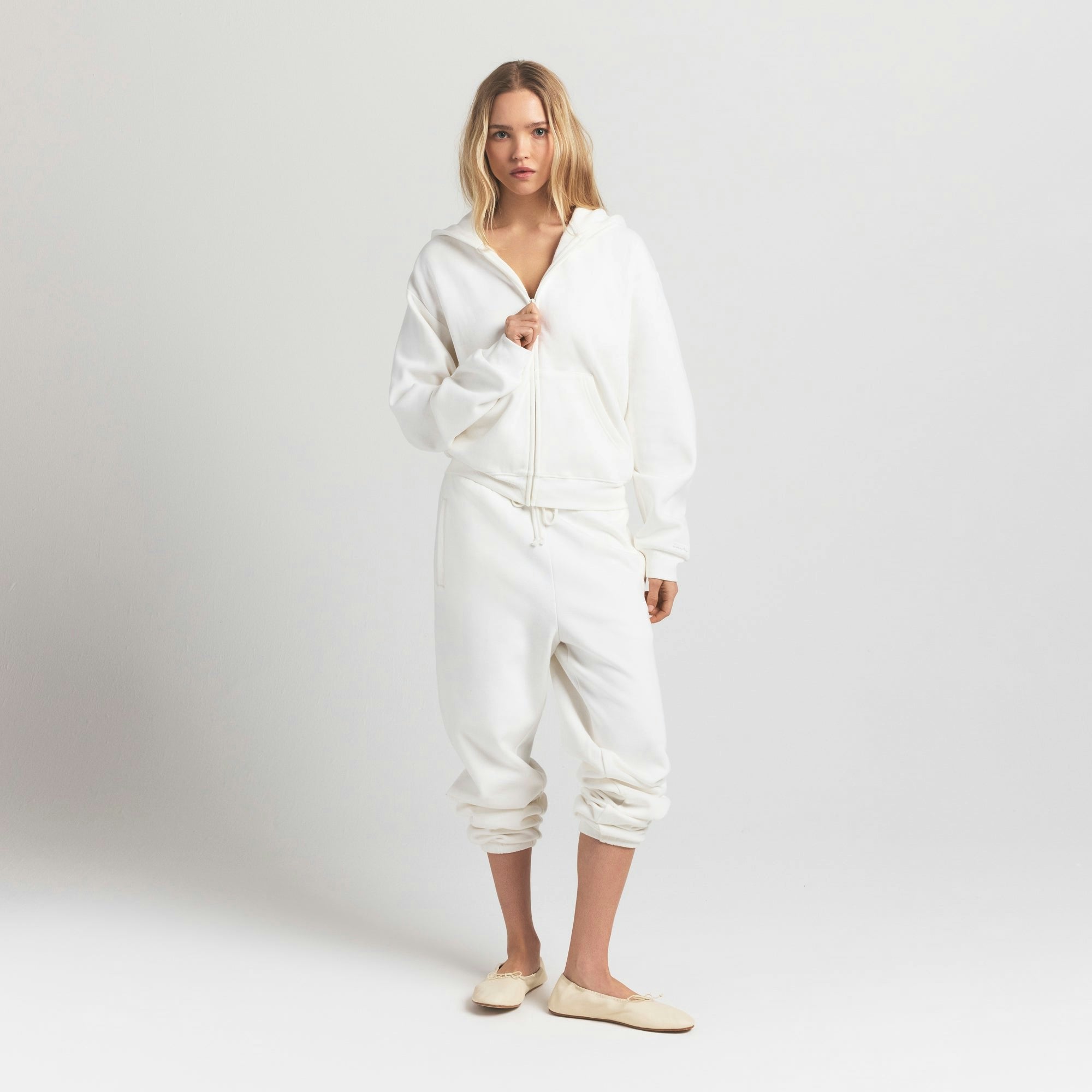 Skims Cotton Fleece Classic Zip Up Hoodie Marble