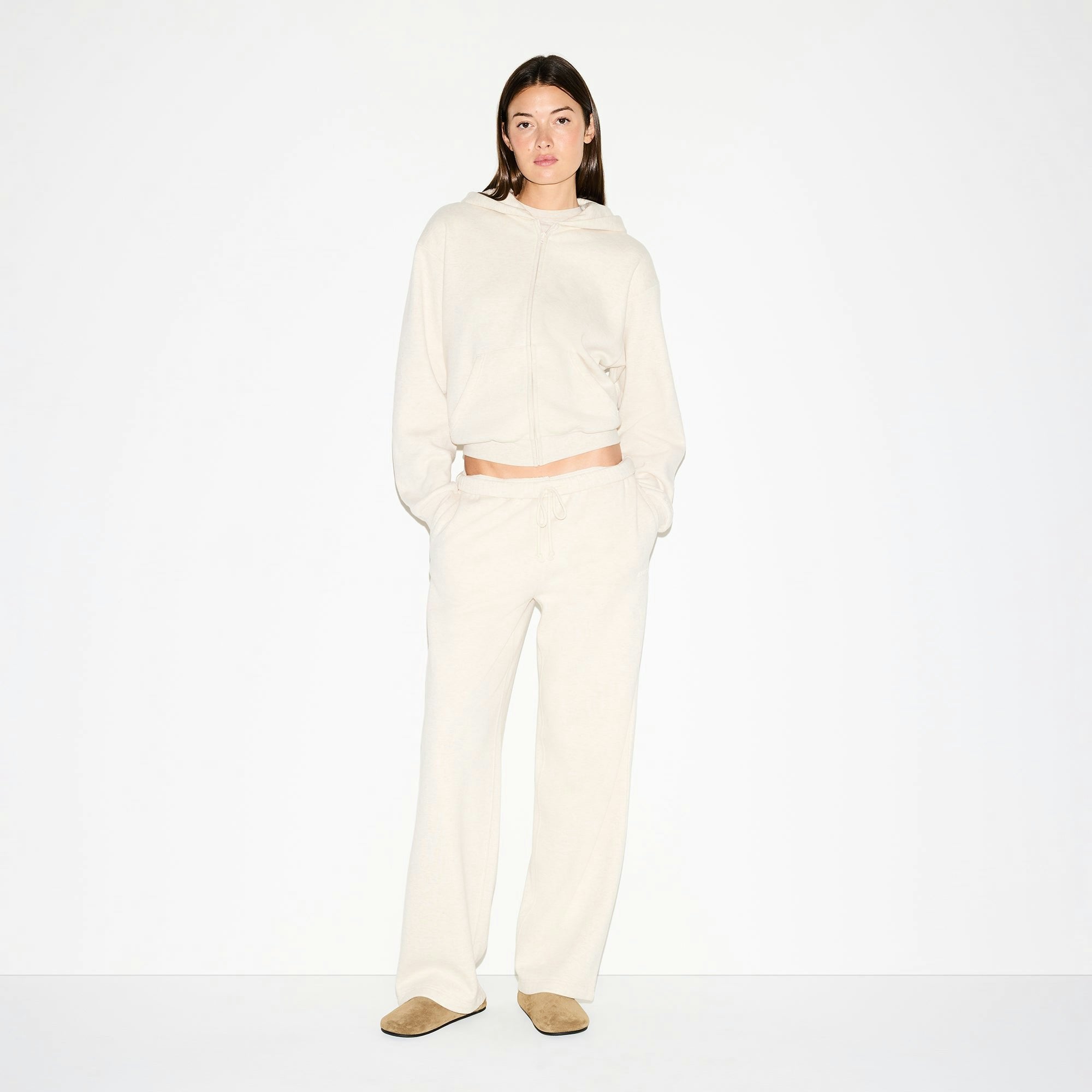 Skims Cotton Fleece Classic Zip Up Hoodie Oatmeal Heather