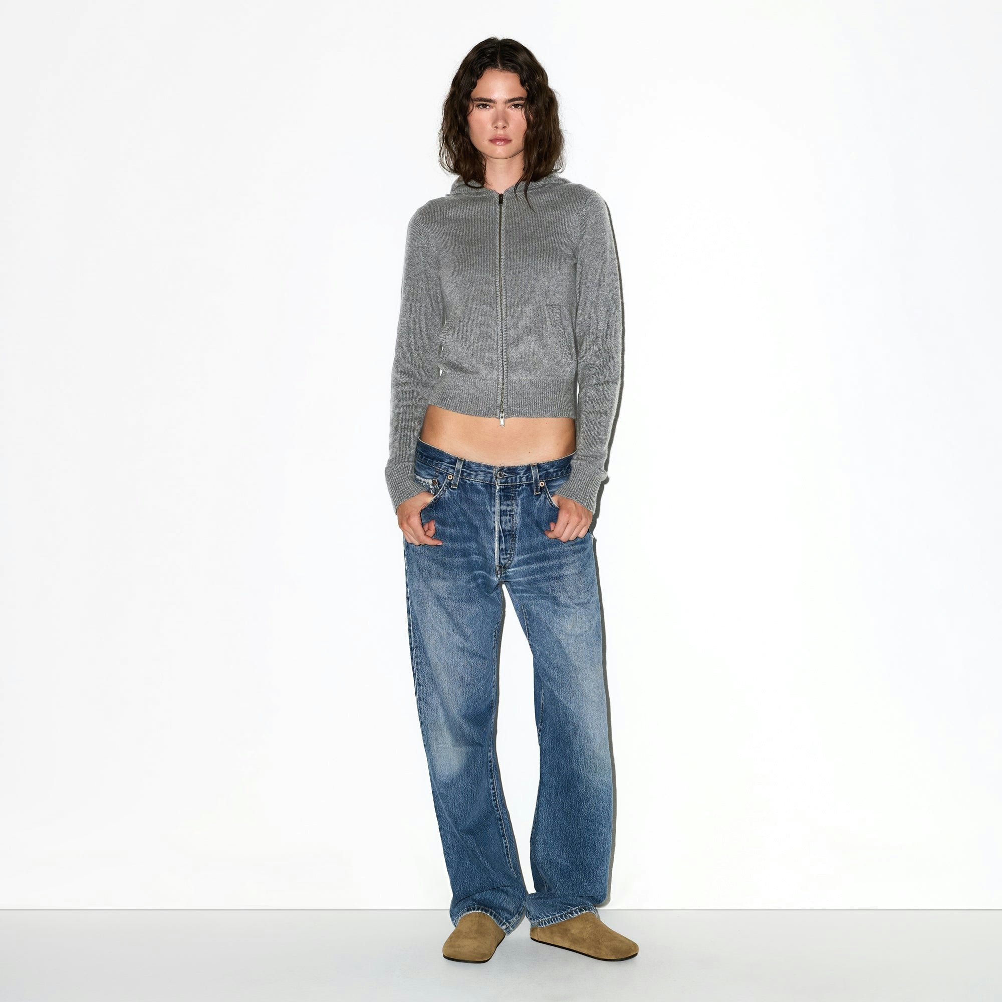 Skims Cashmere Zip Up Hoodie Dark Heather Grey