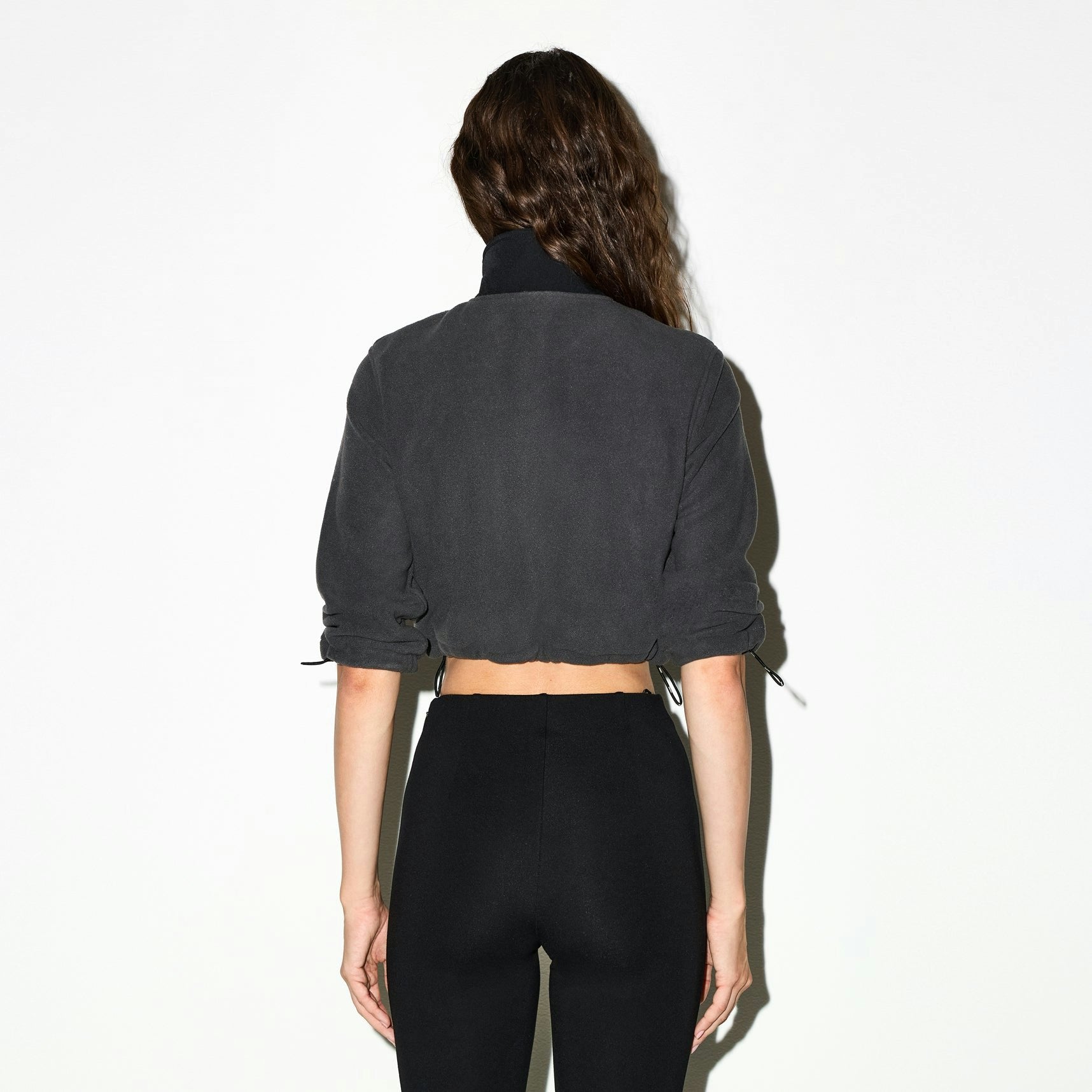 Skims Outdoor Fleece Cropped 3/4 Sleeve Jacket Ash