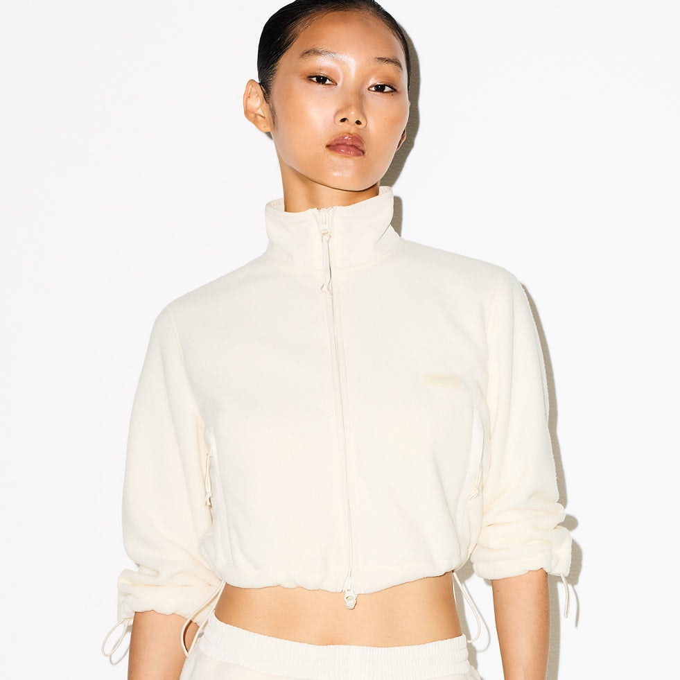 Skims Outdoor Fleece Cropped 3/4 Sleeve Jacket Ecru