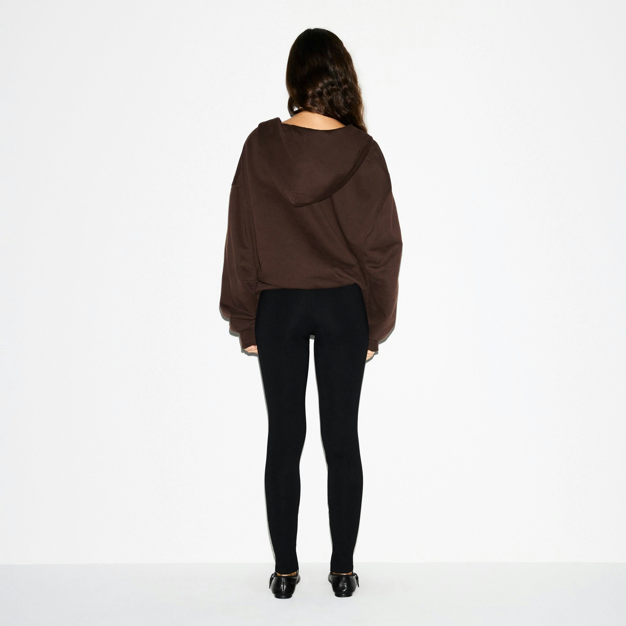 Skims Boyfriend Fleece Oversized Zip Up Hoodie Espresso