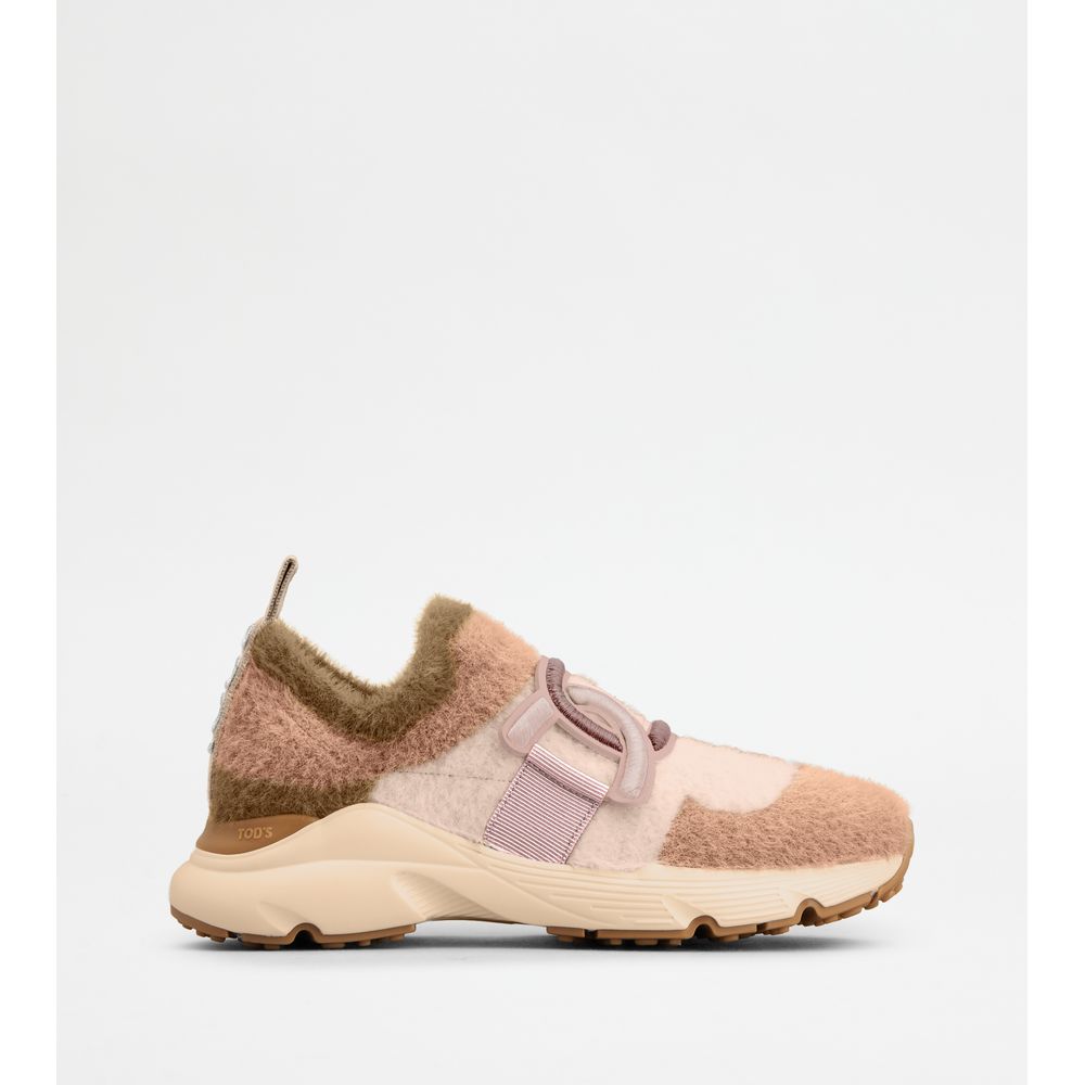 Tods Kate Slip-On Sneakers In Fabric Pink Beige Womens