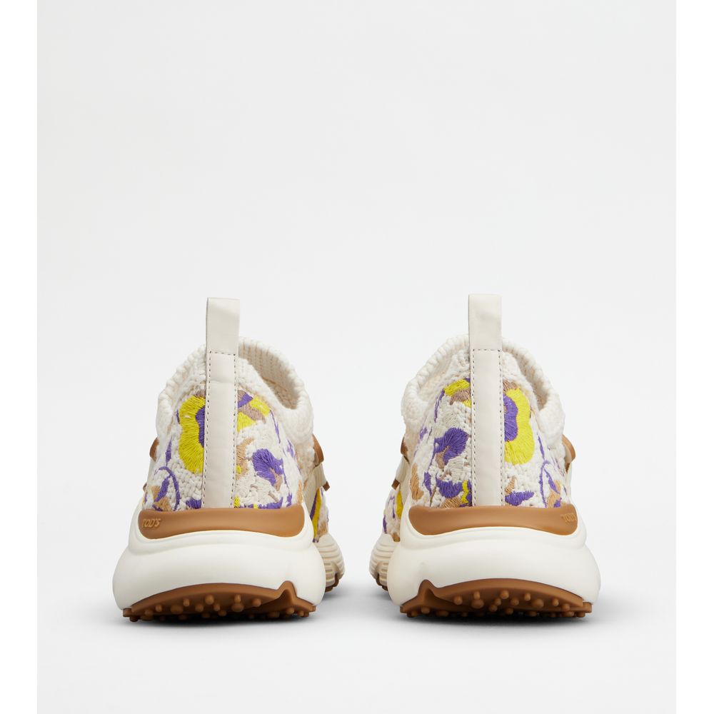 Tods Kate Slip-On Sneakers In Fabric Yellow Brown Off White Womens