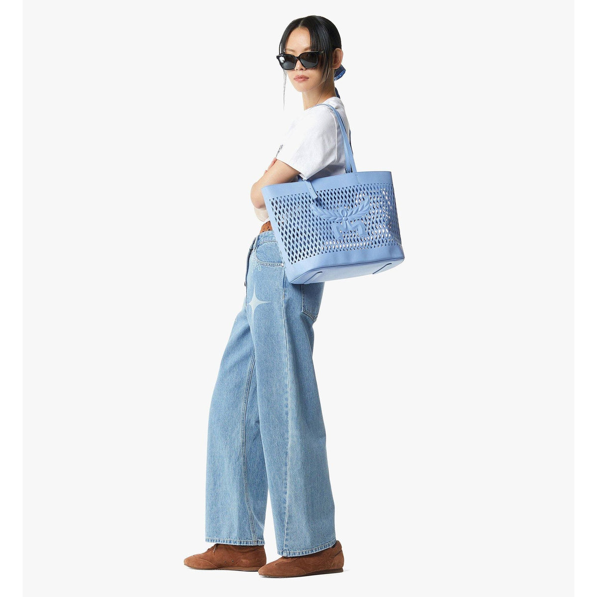 MCM Medium Himmel Shopper in Perforated Calfskin Leather