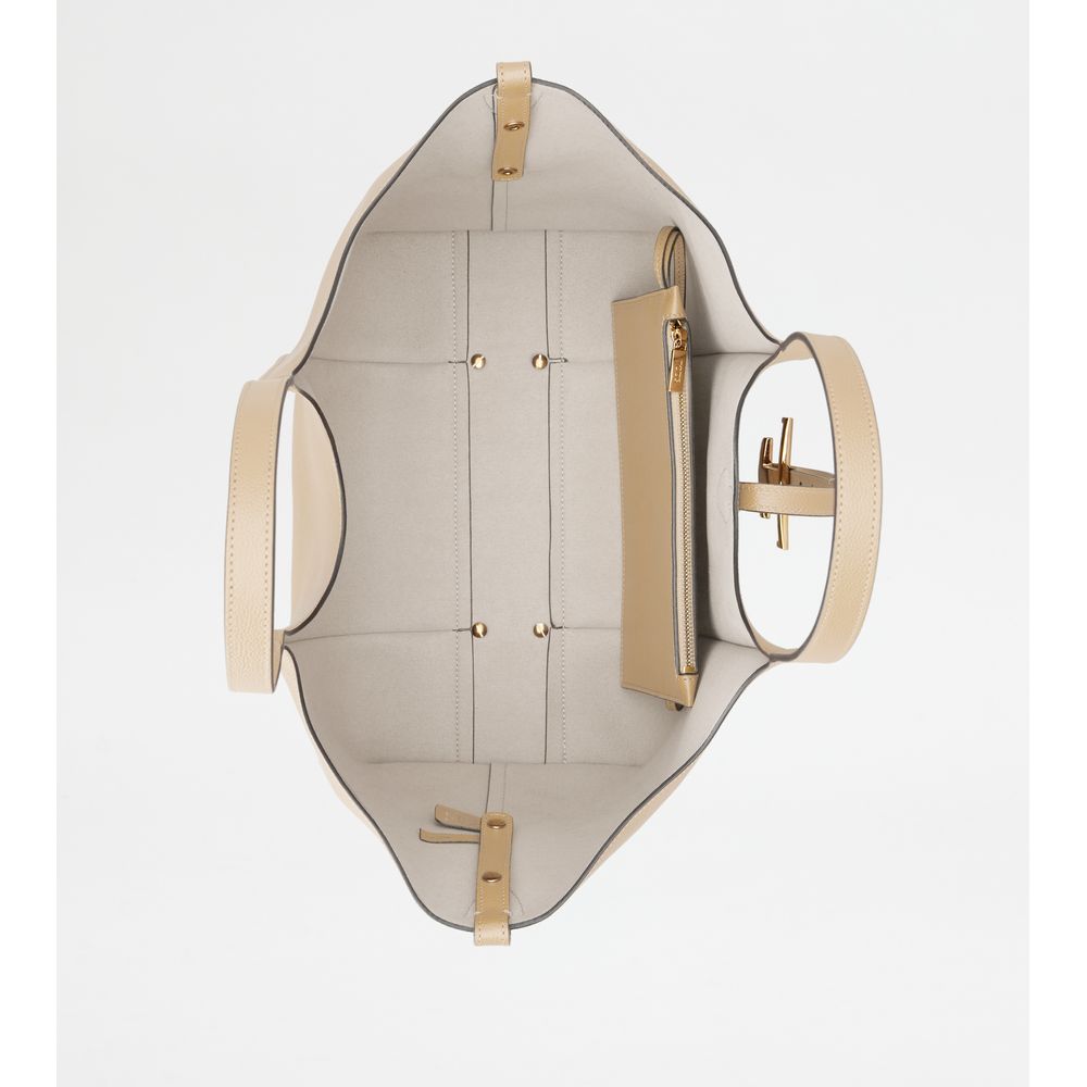 Tods T Timeless Shopping Bag In Leather Small Beige