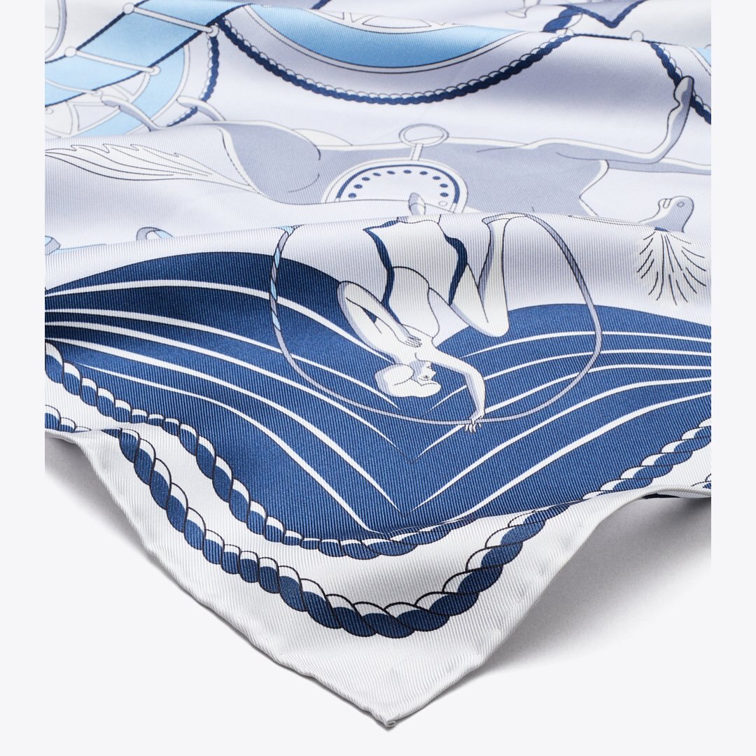 Tory Burch Aeronauts Double-Sided Silk Square Blue