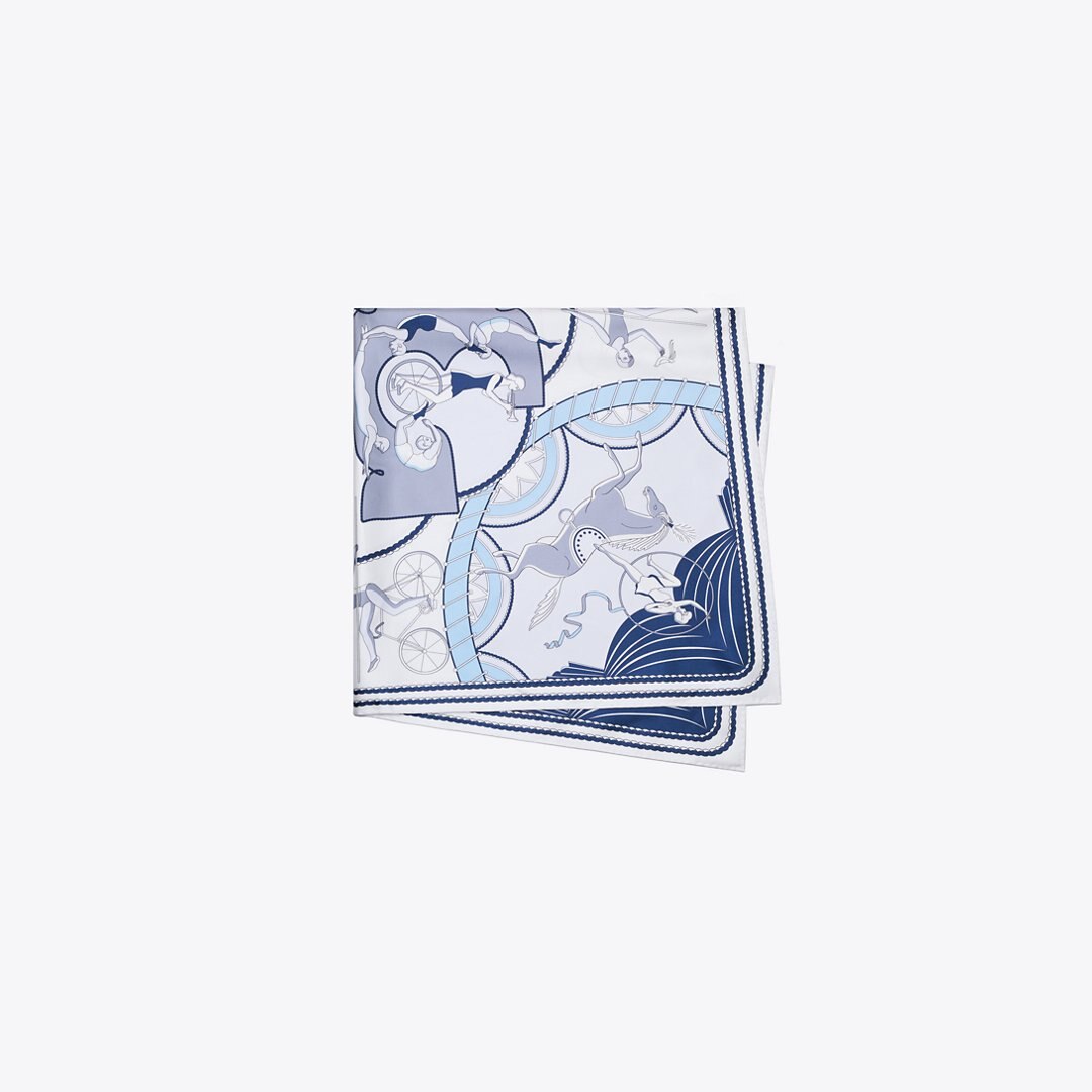 Tory Burch Aeronauts Double-Sided Silk Square Blue