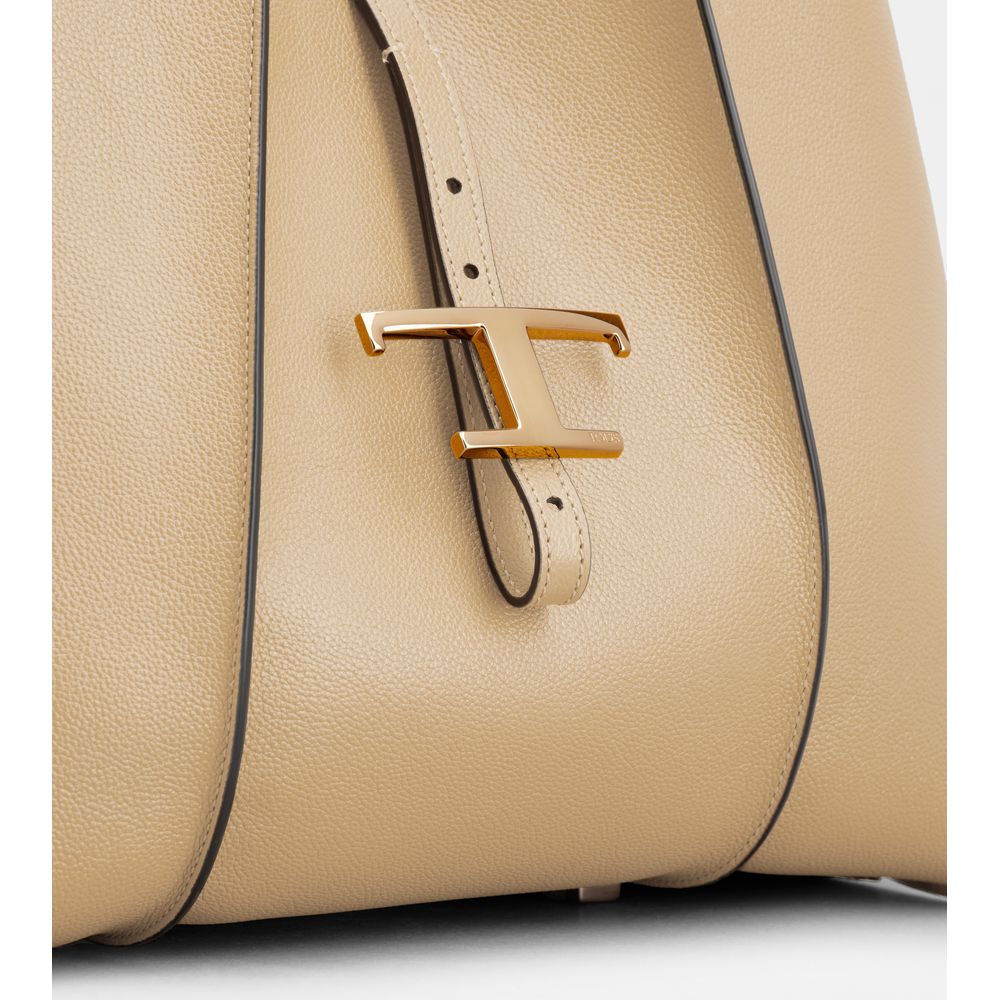 Tods T Timeless Shopping Bag In Leather Small Beige