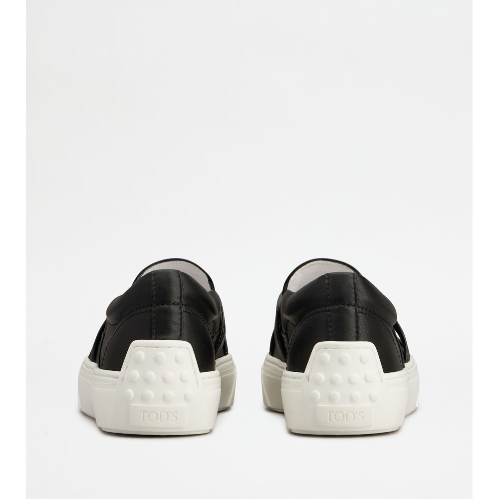 Tods Kate Slip-Ons In Leather Black Womens