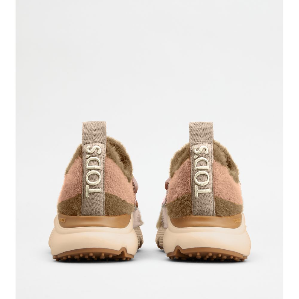 Tods Kate Slip-On Sneakers In Fabric Pink Beige Womens