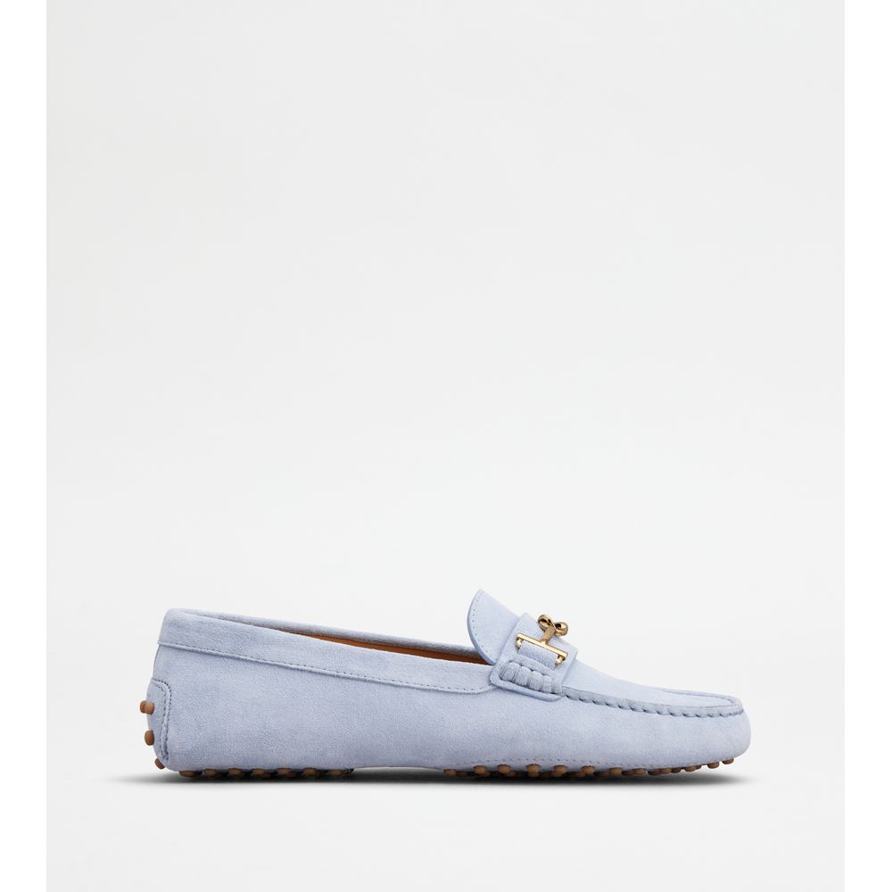 Tods Gommino Driving Shoes In Suede Light Blue Womens