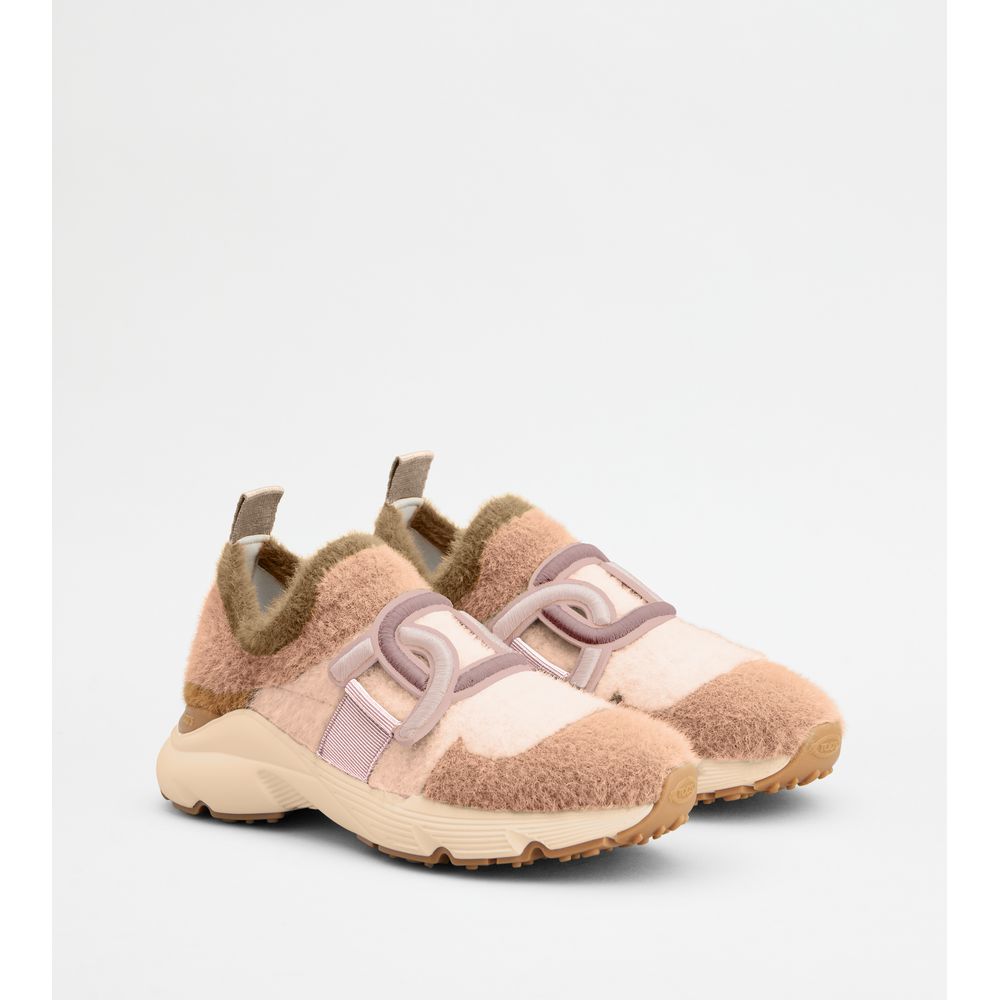 Tods Kate Slip-On Sneakers In Fabric Pink Beige Womens