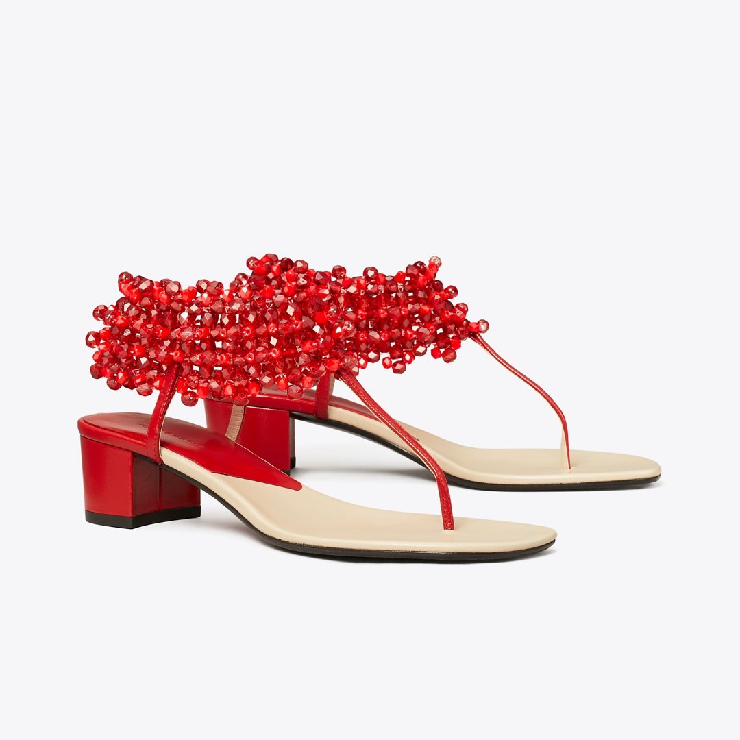 Tory Burch Beaded Heeled Sandal TORY RED