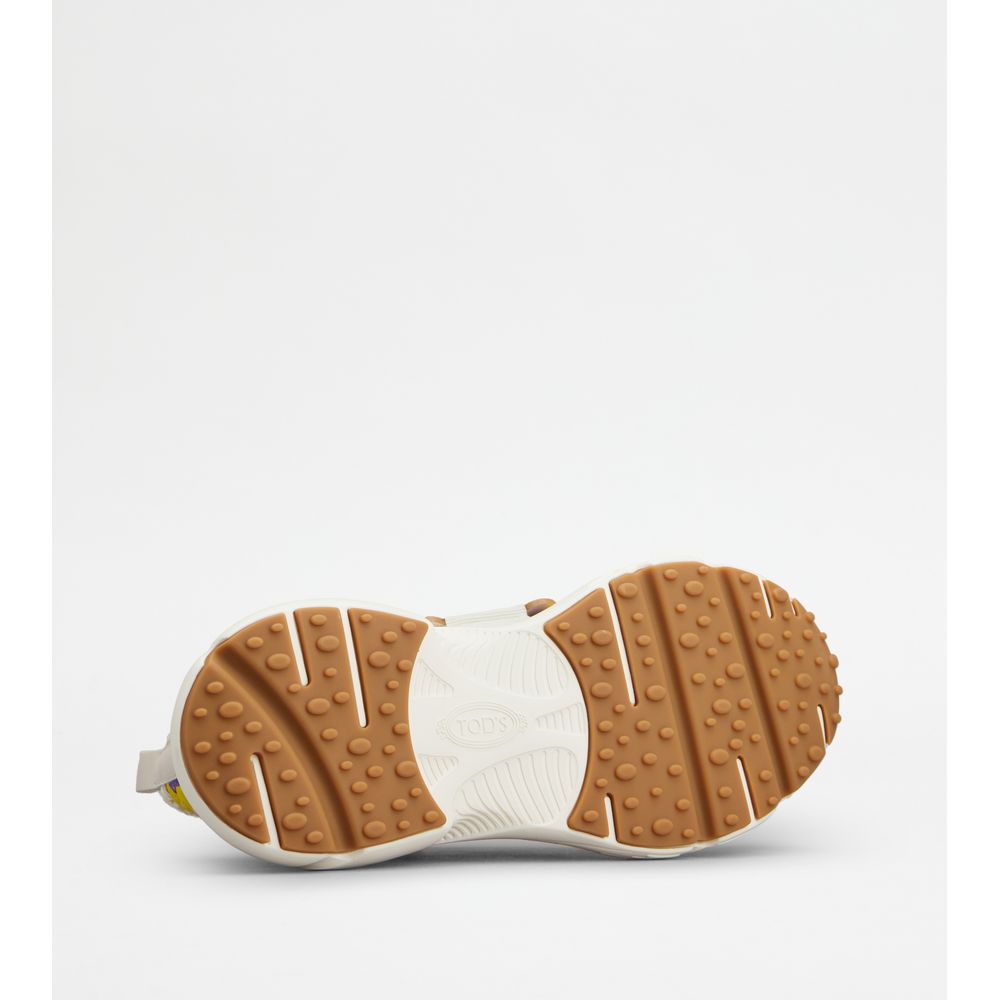 Tods Kate Slip-On Sneakers In Fabric Yellow Brown Off White Womens