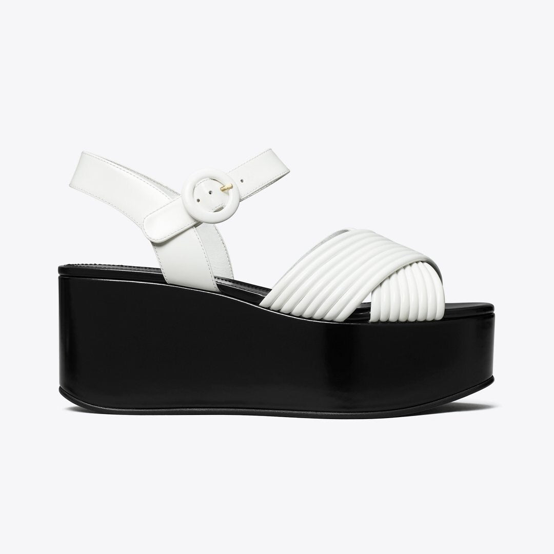 Tory Burch Bombe Cross-Strap Platform Sandal CLOUD / PERFECT BLACK