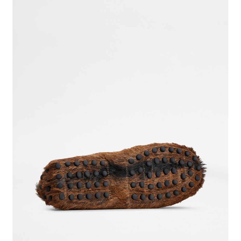 Tods Gommino Loafers In Fur Brown Black Womens
