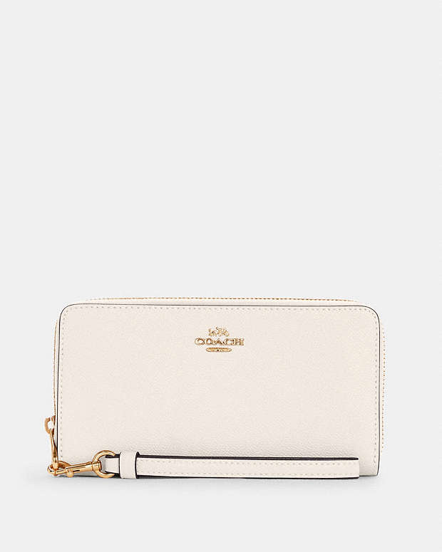 Long Zip Around Wallet Crossgrain Leather-Gold-Chalk Crossgrain Leather-Gold-Chalk
