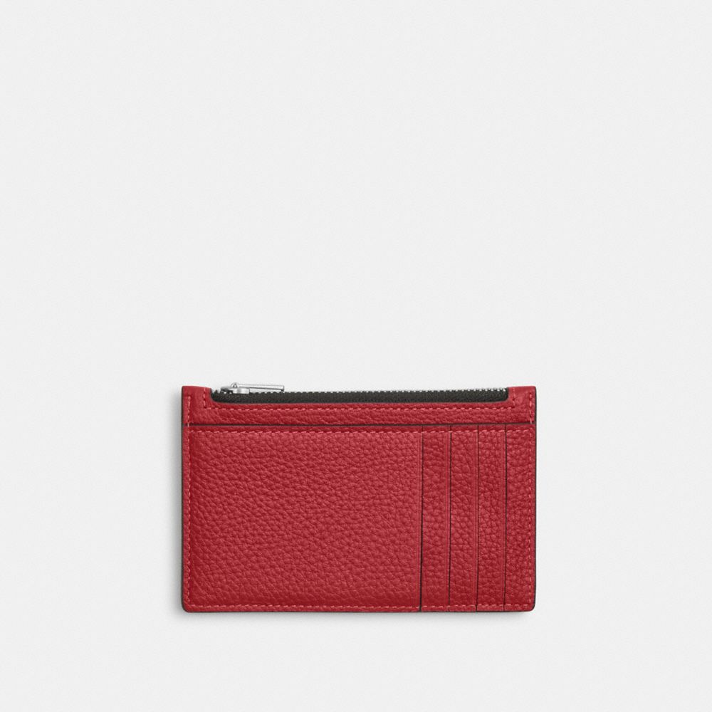 Coach Zip Card Case Silver True Red