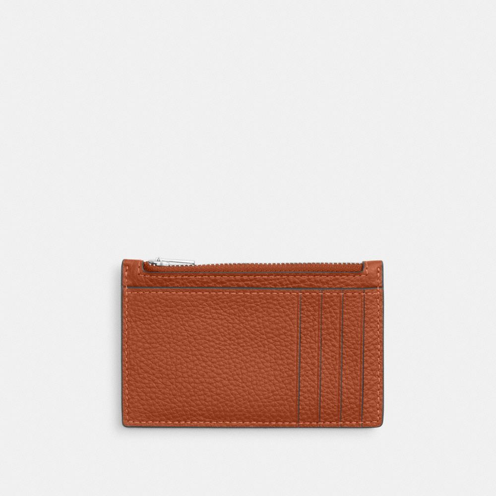Coach Zip Card Case Silver/Amber Brown