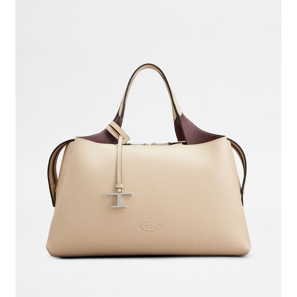 Tods Bauletto Bag In Leather Medium Natural Burgundy