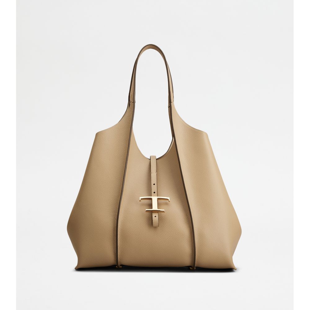 Tods T Timeless Shopping Bag In Leather Medium Beige