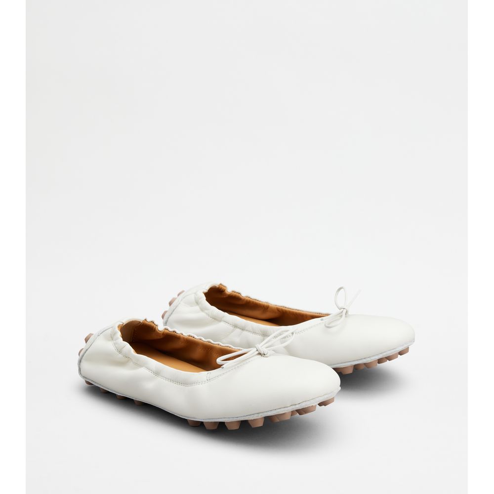 Tods Bubble Ballerinas In Leather White Womens