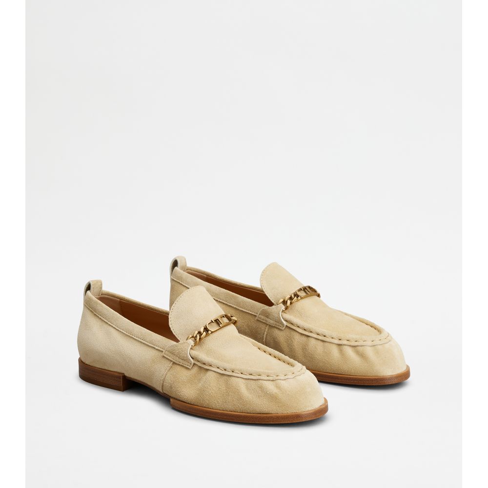 Tods Loafers In Suede Beige Womens