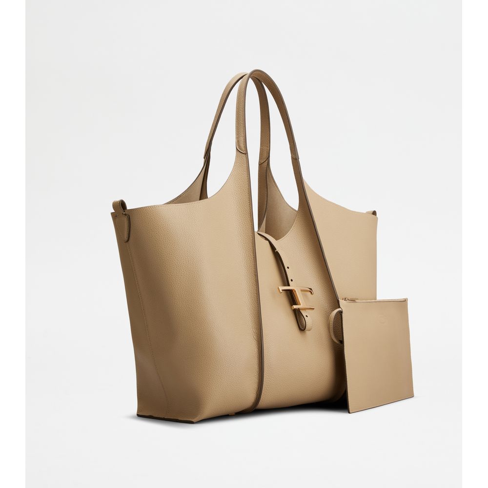 Tods T Timeless Shopping Bag In Leather Medium Beige