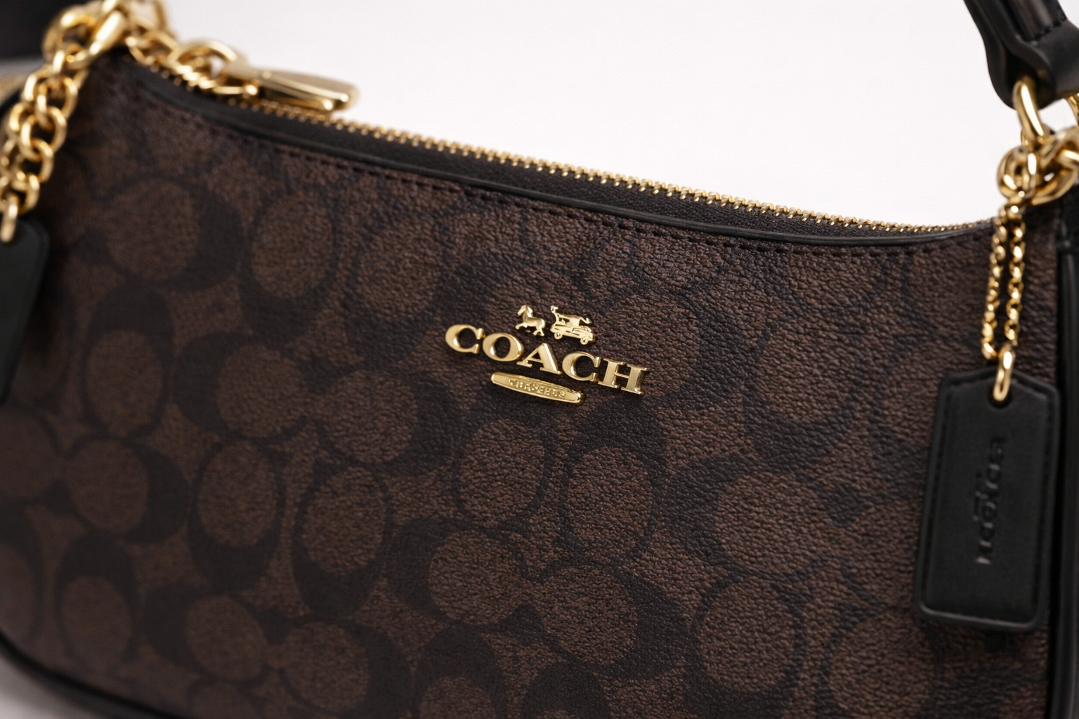 Coach Teri Shoulder Bag In Signature Canvas Gold Walnut Black