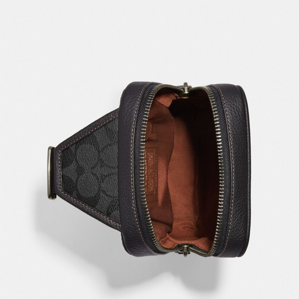 Coach Sullivan Pack In Blocked Signature Canvas Gunmetal Khaki Charcoal