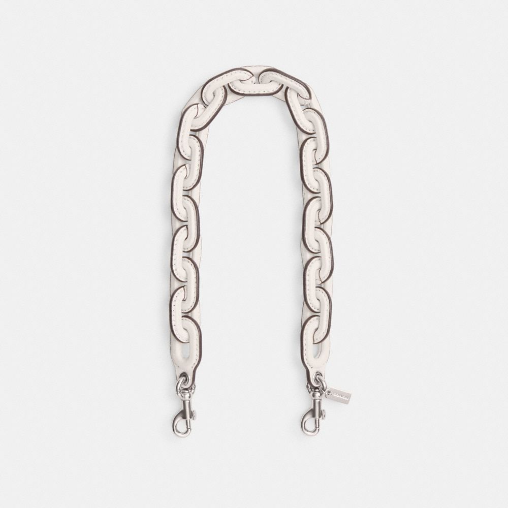 Coach Leather Covered Short Chain Strap Silver Chalk