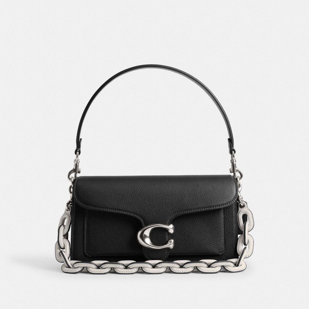 Coach Leather Covered Short Chain Strap Silver Chalk