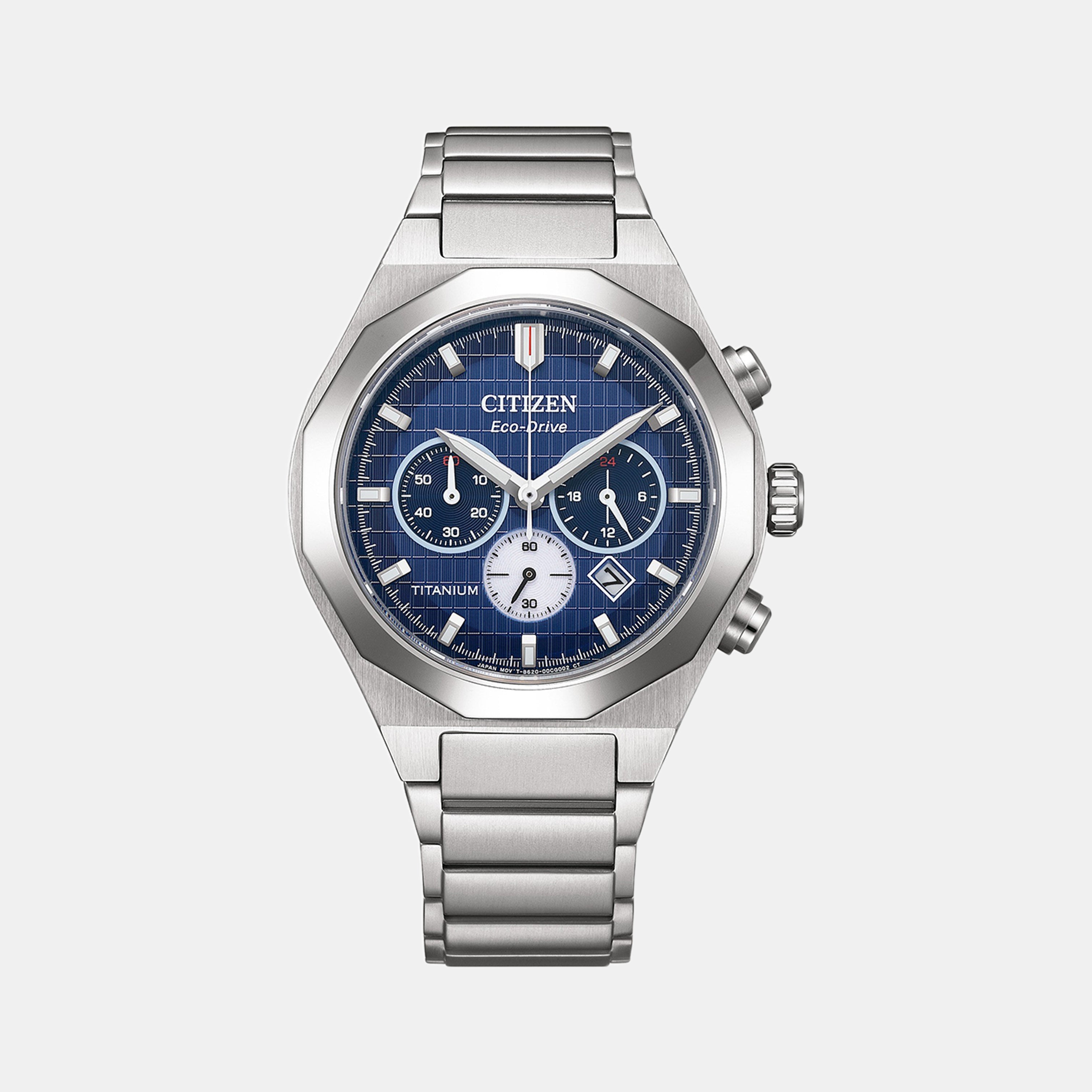 Citizen Zenshin Men Quartz Blue Dial Chronograph Titanium Watch Ca4691-59L
