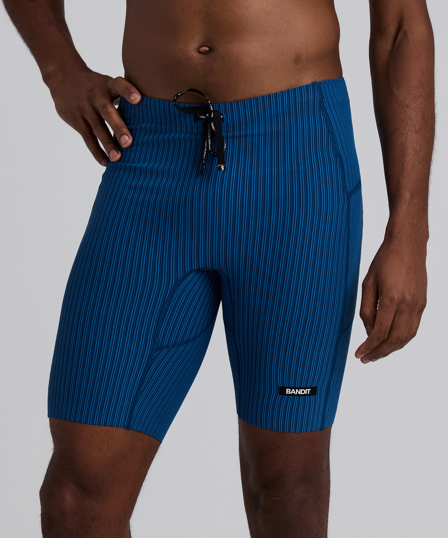 Bandit Mens Striped Cadence 7 Pocket Lined Half Tights Ink Blue Aegean