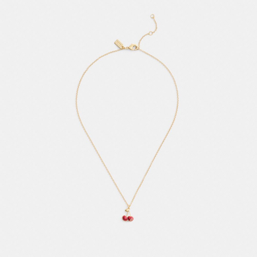 Coach Cherry Charm Pendant Necklace Gold Red